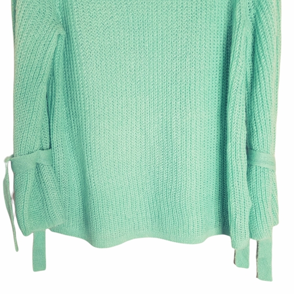 PROJECT NAADAM Mint Green Open Knit Tie Bell Sleeve Sweater Size M - Picture 8 of 9